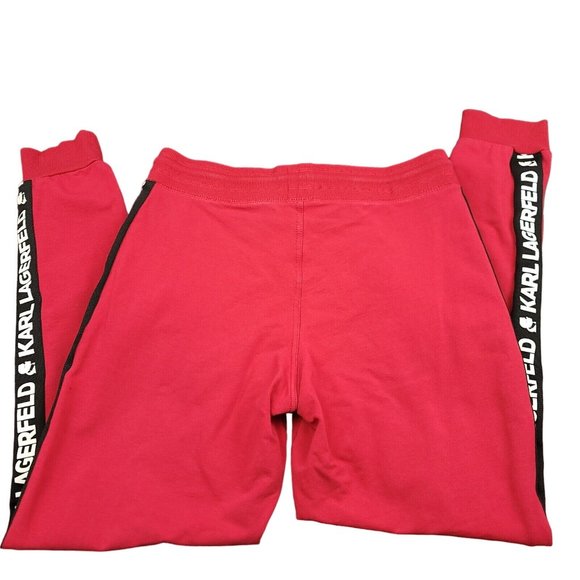 Karl Lagerfeld Mens XS Joggers Red Drawstring Pockets‎ Logo Side Stripe Pants - Picture 2 of 14